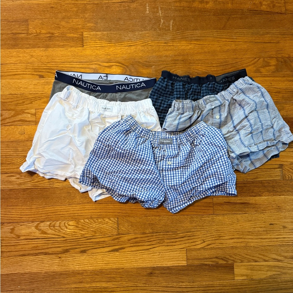 5 Pairs of Nautica, Hanes, and Goodfellow Men's Boxer Shorts - White and Blue